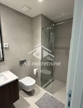 Modern bathroom with a walk-in shower, washbasin, and toilet. - image 17