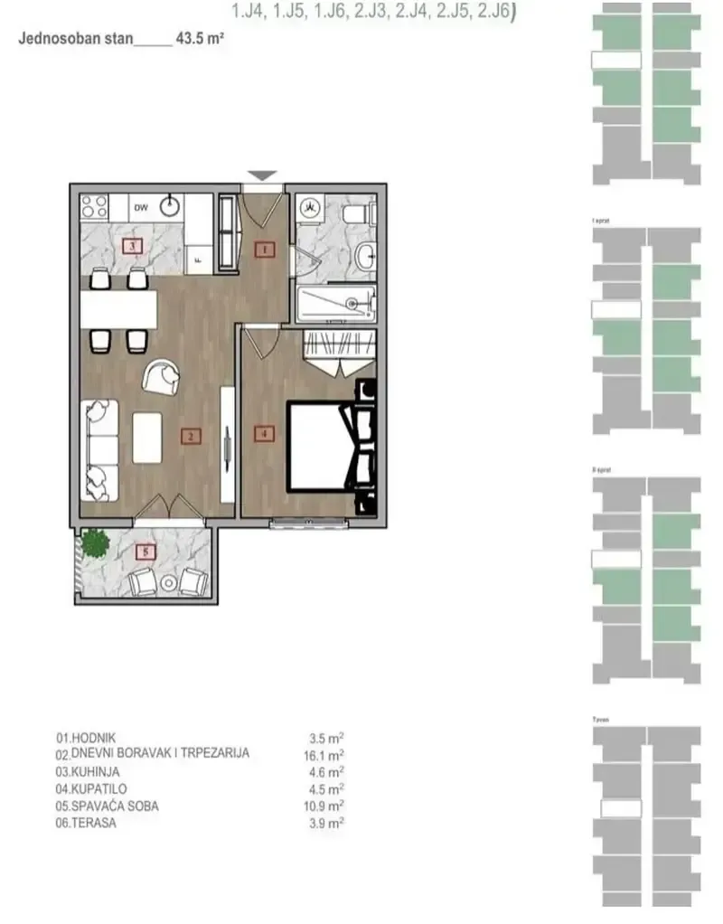 Prodaja, jednosoban stan, 43m², Zabjelo, Podgorica