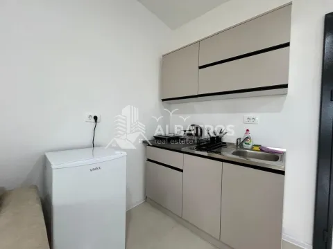 Small kitchen with a sink, cabinetry, and a small refrigerator. - image 6