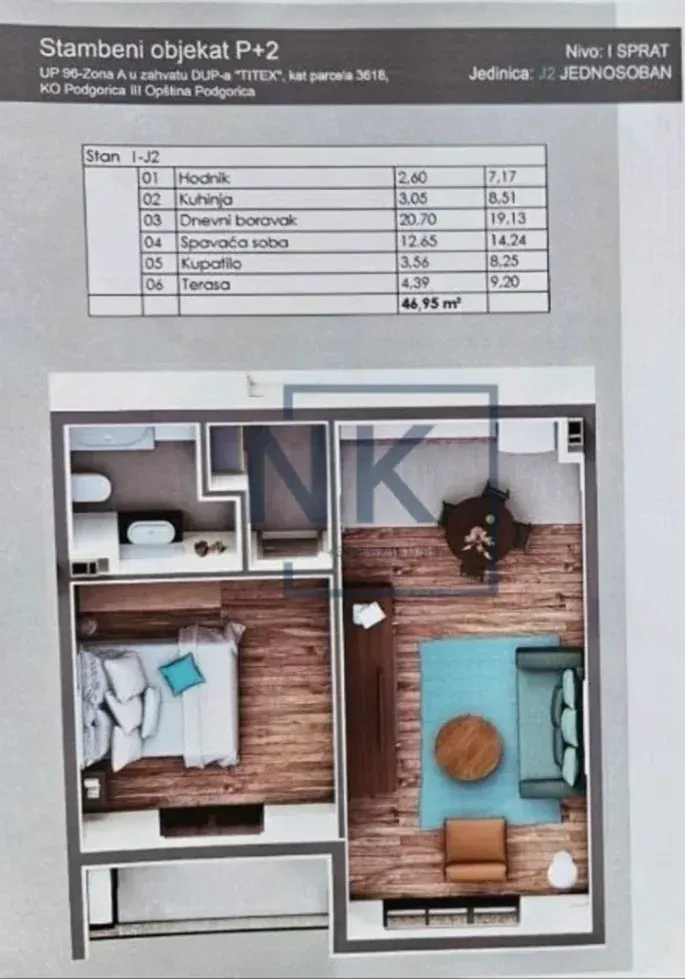 Prodaja, jednosoban stan, 47m², Zabjelo, Podgorica