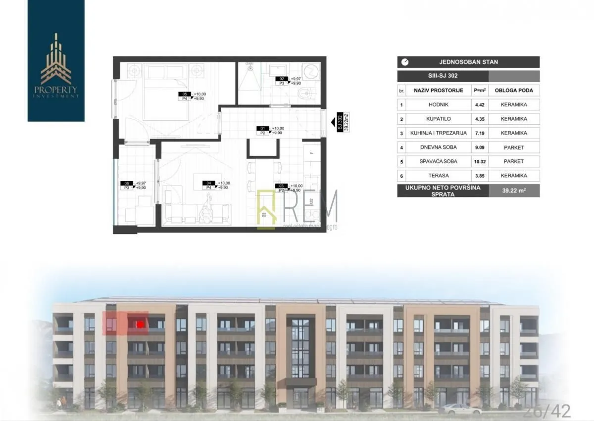 Prodaja, jednosoban stan, 39m², Zabjelo, Podgorica