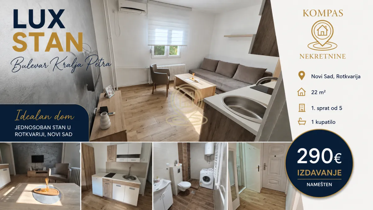 Izdavanje, jednosoban stan, 22m², Rotkvarija, Novi Sad Sve Podlokacije