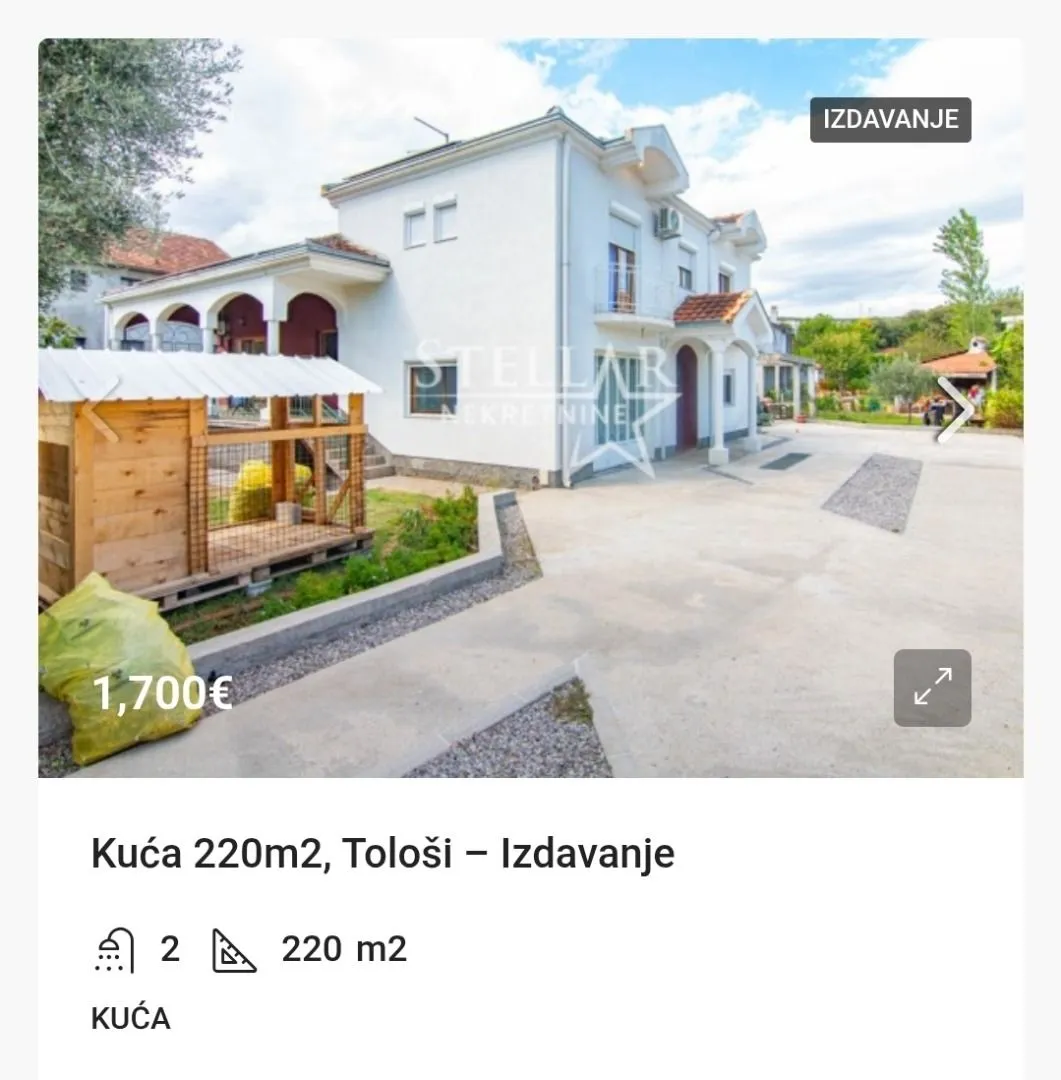 Izdavanje, kuća, 220m², Tološi, Podgorica