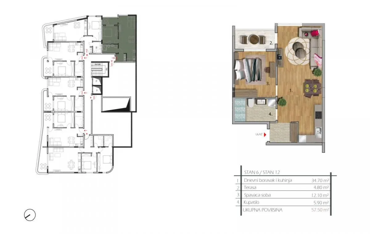 Prodaja, jednosoban stan, 54m², Dobre Vode, Bar