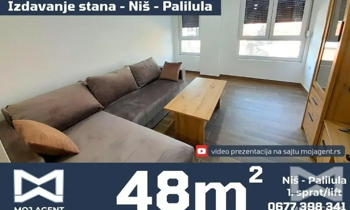 Izdavanje, dvosoban stan, 48m², Palilula, Niš