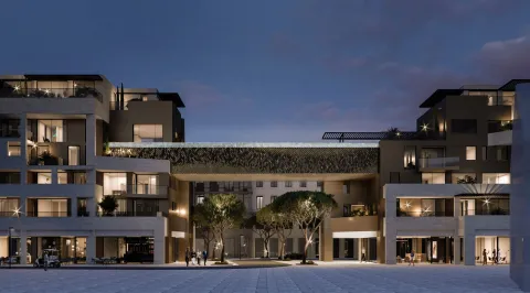 3D render moderne stambene zgrade tokom večeri sa osvijetljenom fasadom. - image 13