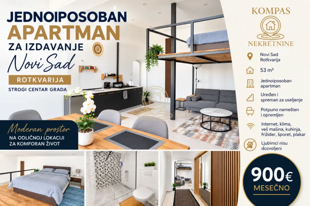 Rent, one bedroom apartment, 53m², Rotkvarija, Novi Sad Sve Podlokacije