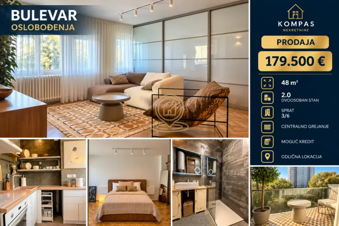 Prodaja, dvosoban stan, 48m², Bulevar Oslobodjenja, Novi Sad Sve Podlokacije