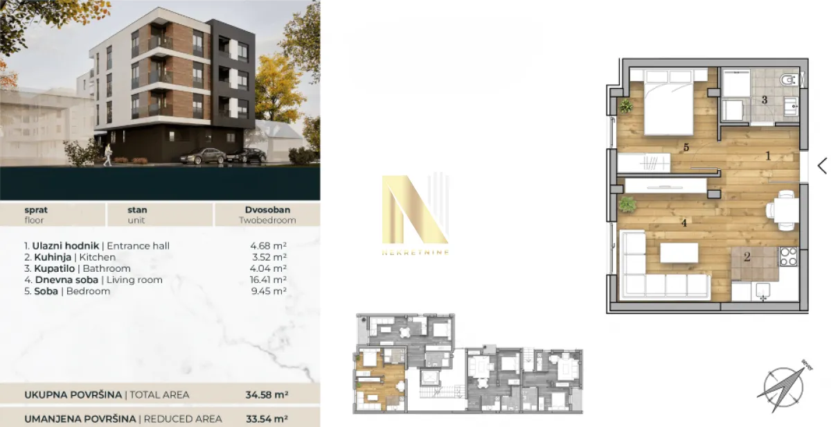 Sale, two bedroom apartment, 34m², Telep, Novi Sad Sve Podlokacije