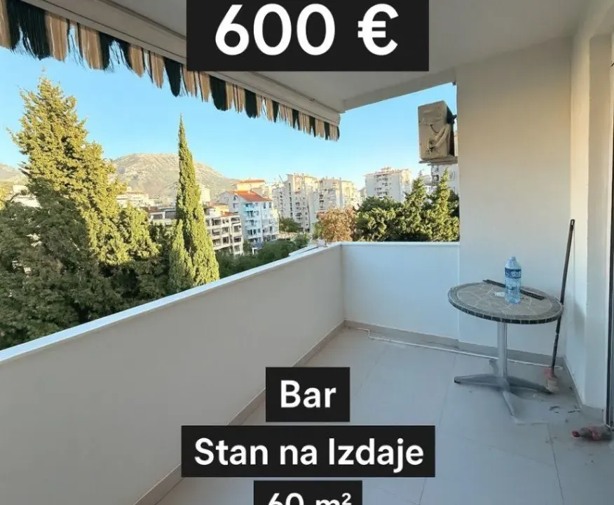 Izdavanje, jednosoban stan, 60m², Bar, Crna Gora