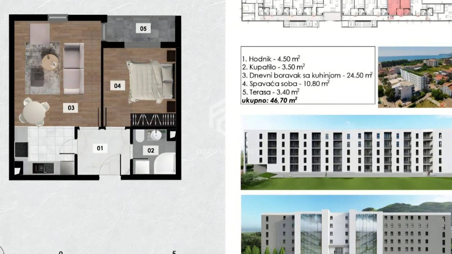 Sale, one bedroom apartment, 47m², Ilino, Bar