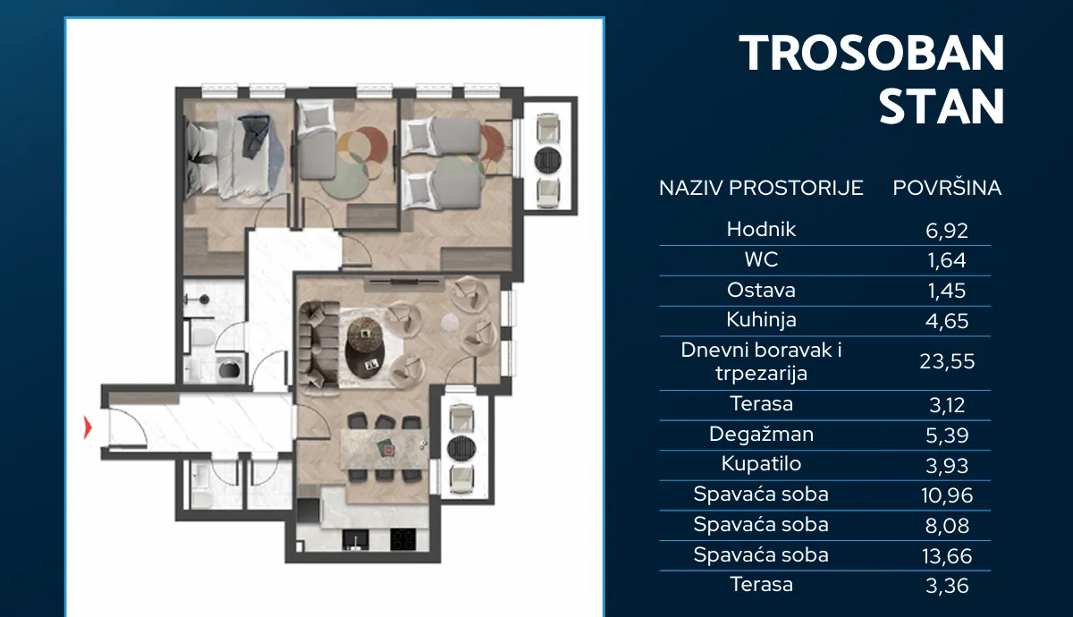 Sale, three bedroom apartment, 86m², Čeluga, Bar
