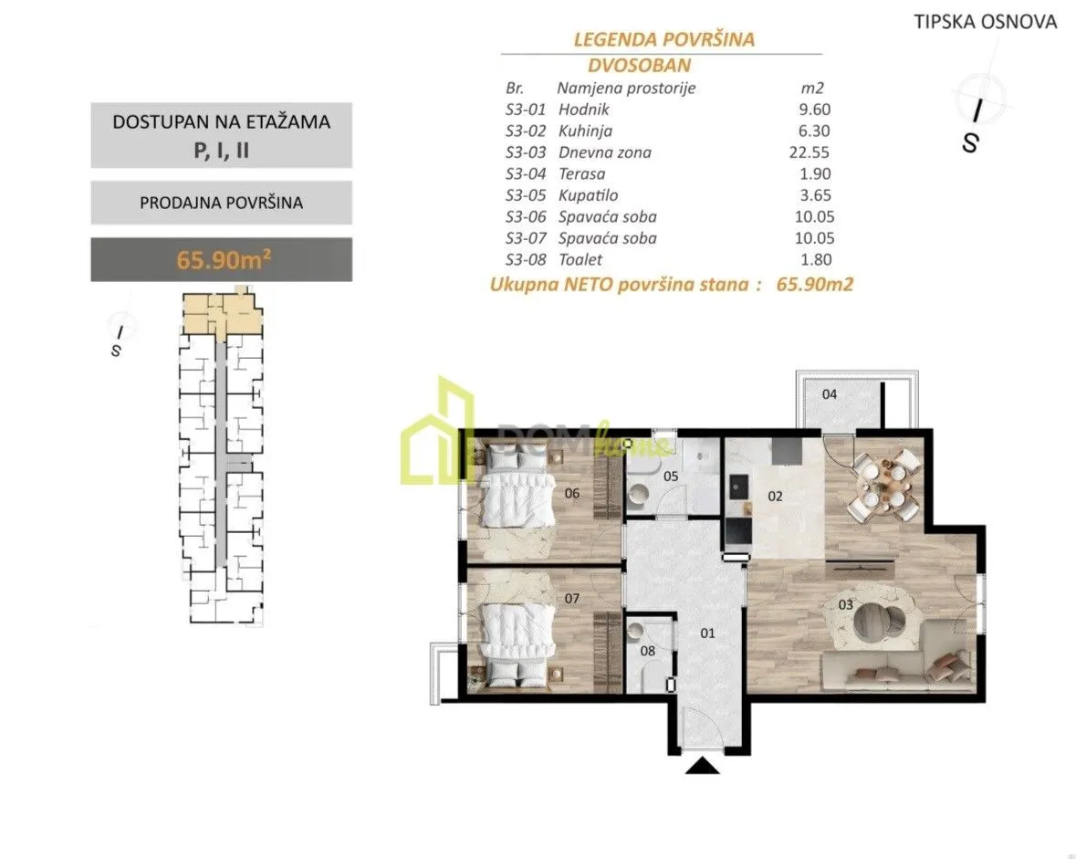 Sale, two bedroom apartment, 66m², Zabjelo, Podgorica
