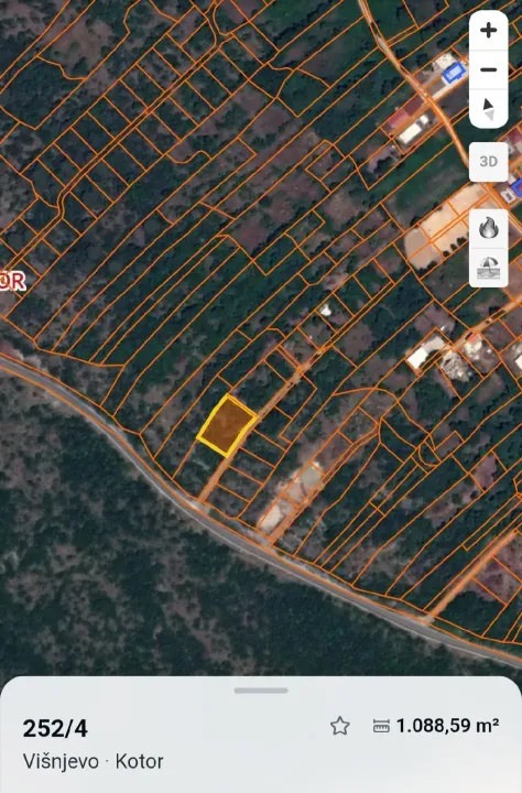 Prodaja, plac, 1089m², Višnjevo, Kotor