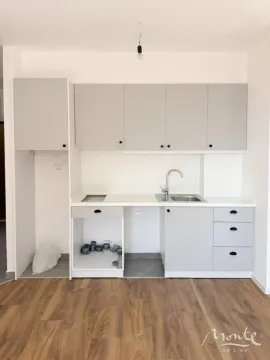 Nova kuhinja sa sivim elementima i sudoperom. - image 15