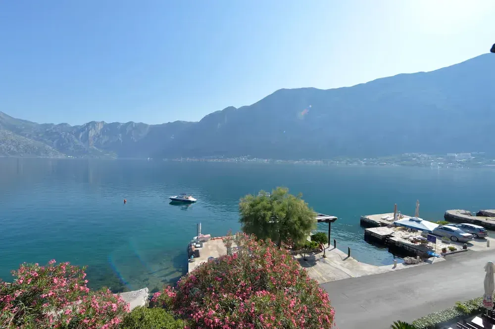 View of the sea, coast, and mountains from the terrace.