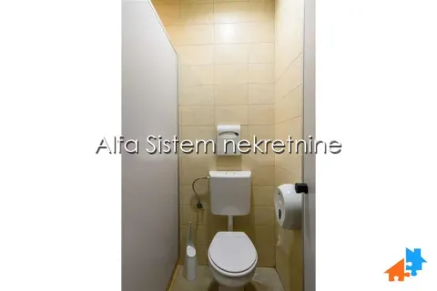 Small bathroom with a toilet and wall tiles. - image 11