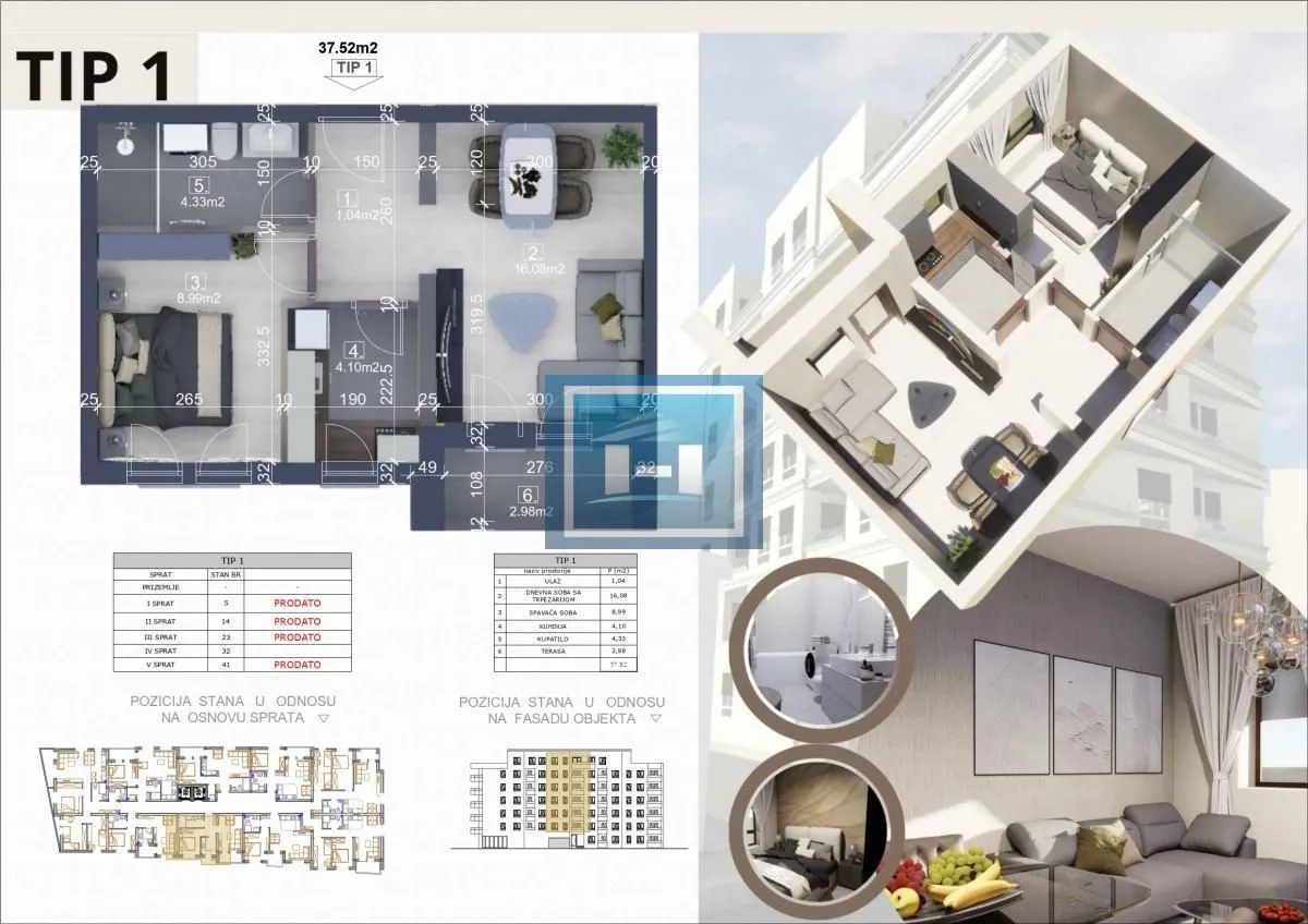 Prodaja, jednosoban stan, 37m², Centar, Ćuprija