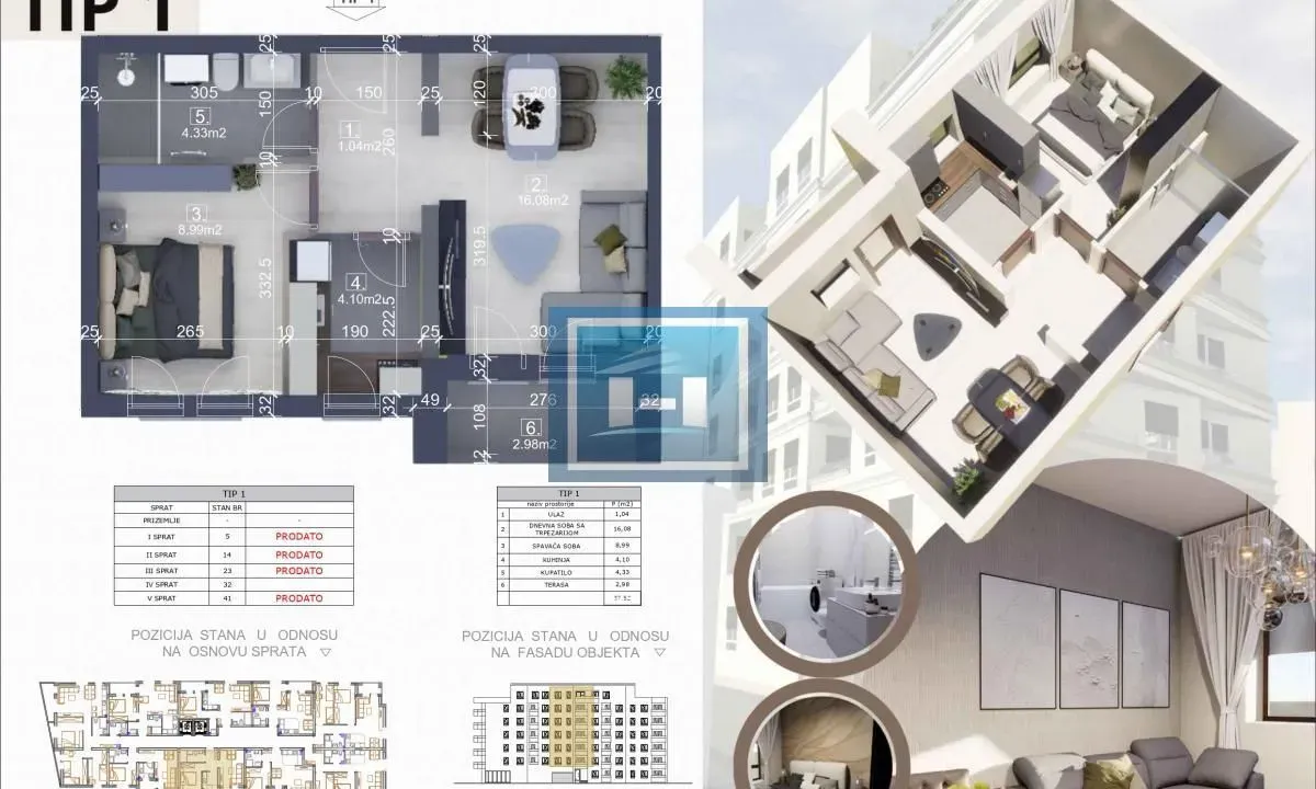 Sale, one bedroom apartment, 37m², Centar, Ćuprija