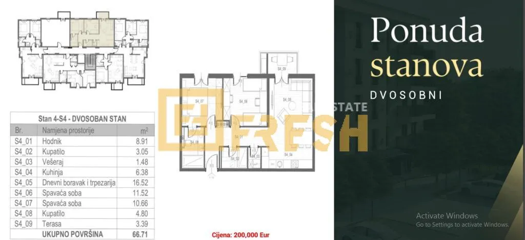 Sale, two bedroom apartment, 67m², Tološi, Podgorica