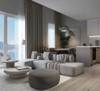Modern and bright living room with a sofa and sea view. - image 7