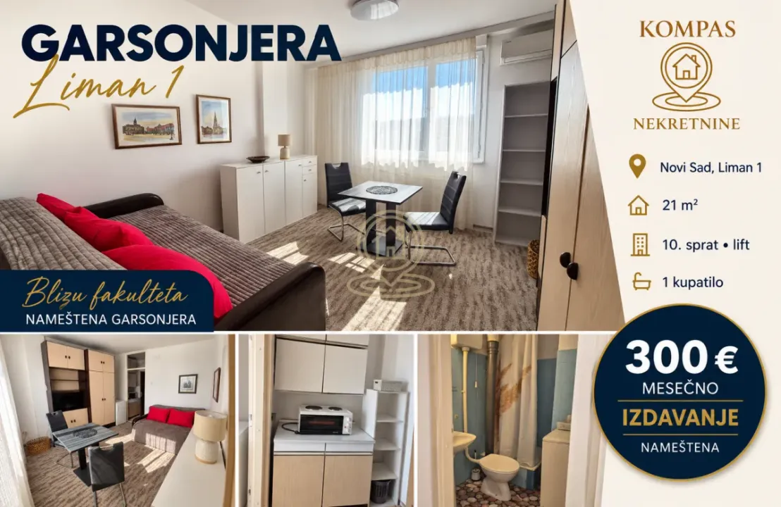 Rent, studio apartment, 21m², Liman 1, Novi Sad Sve Podlokacije