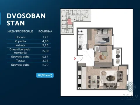 Prodaja, dvosoban stan, 68m², Čeluga, Bar - image 3