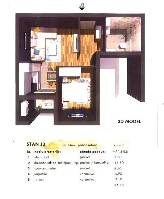 Sale, one bedroom apartment, 37m², Bečići, Budva
