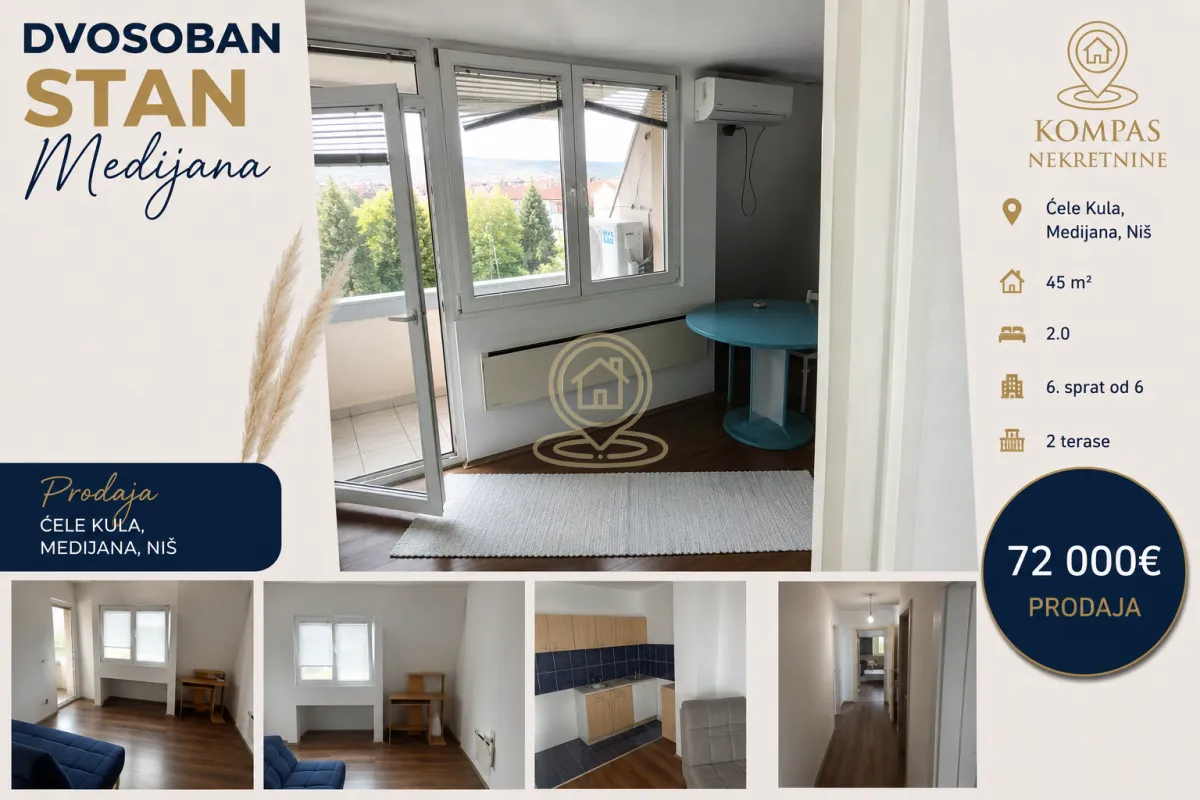 Prodaja, dvosoban stan, 45m², Medijana, Niš