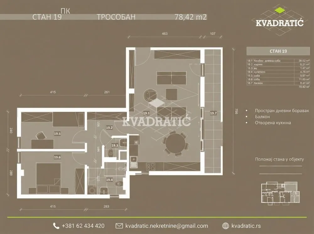 Sale, three bedroom apartment, 78m², Trošarina, Voždovac Sve Podlokacije