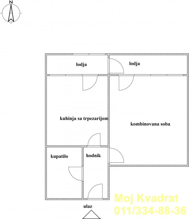 Osma crteža stana sa rasporedom prostorija.