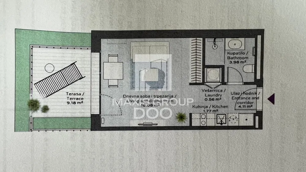 Sale, two bedroom apartment, 38m², Savski Venac, Beograd