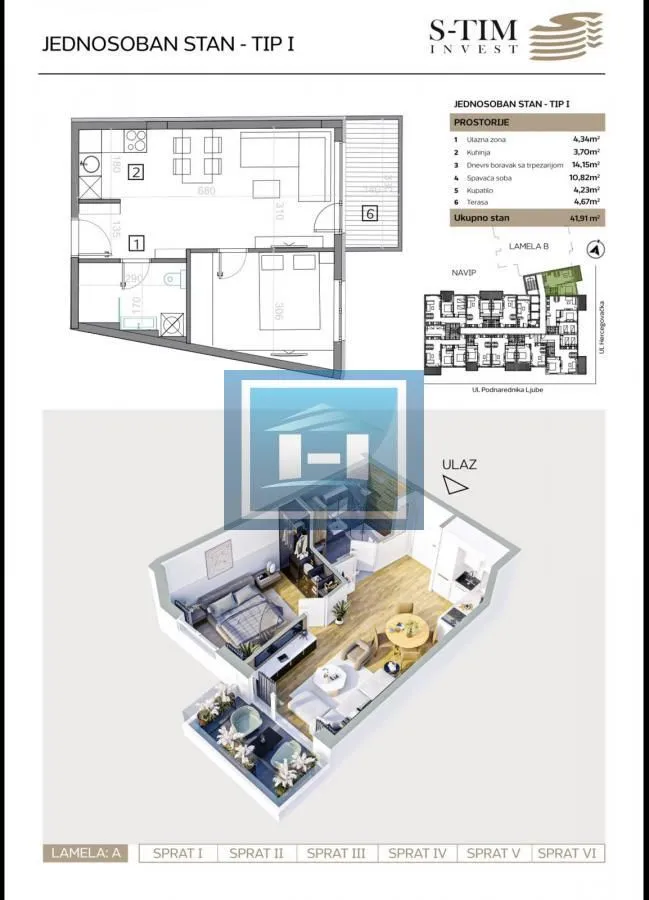 Sale, one bedroom apartment, 42m², Centar, Jagodina