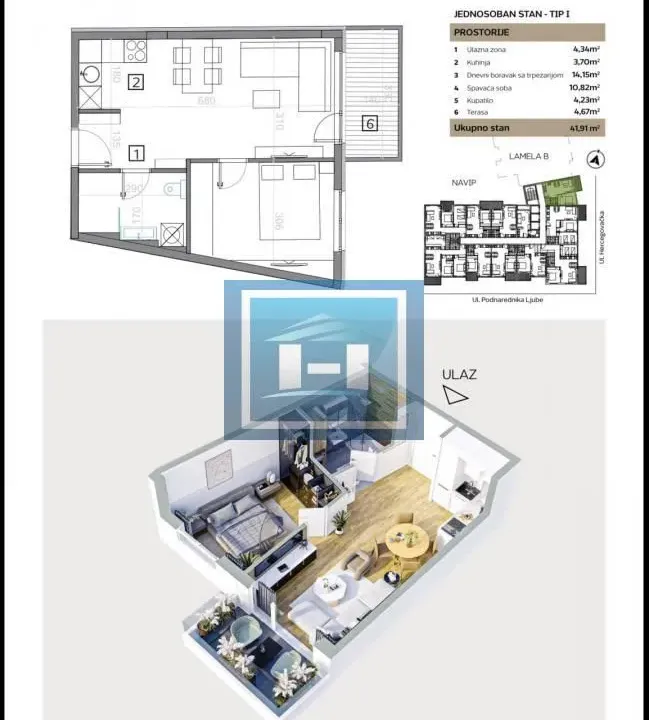 Sale, one bedroom apartment, 42m², Centar, Jagodina