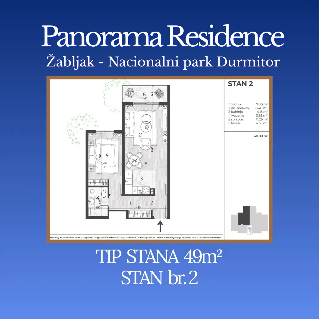 Prodaja, dvosoban stan, 49m², Centar, Žabljak