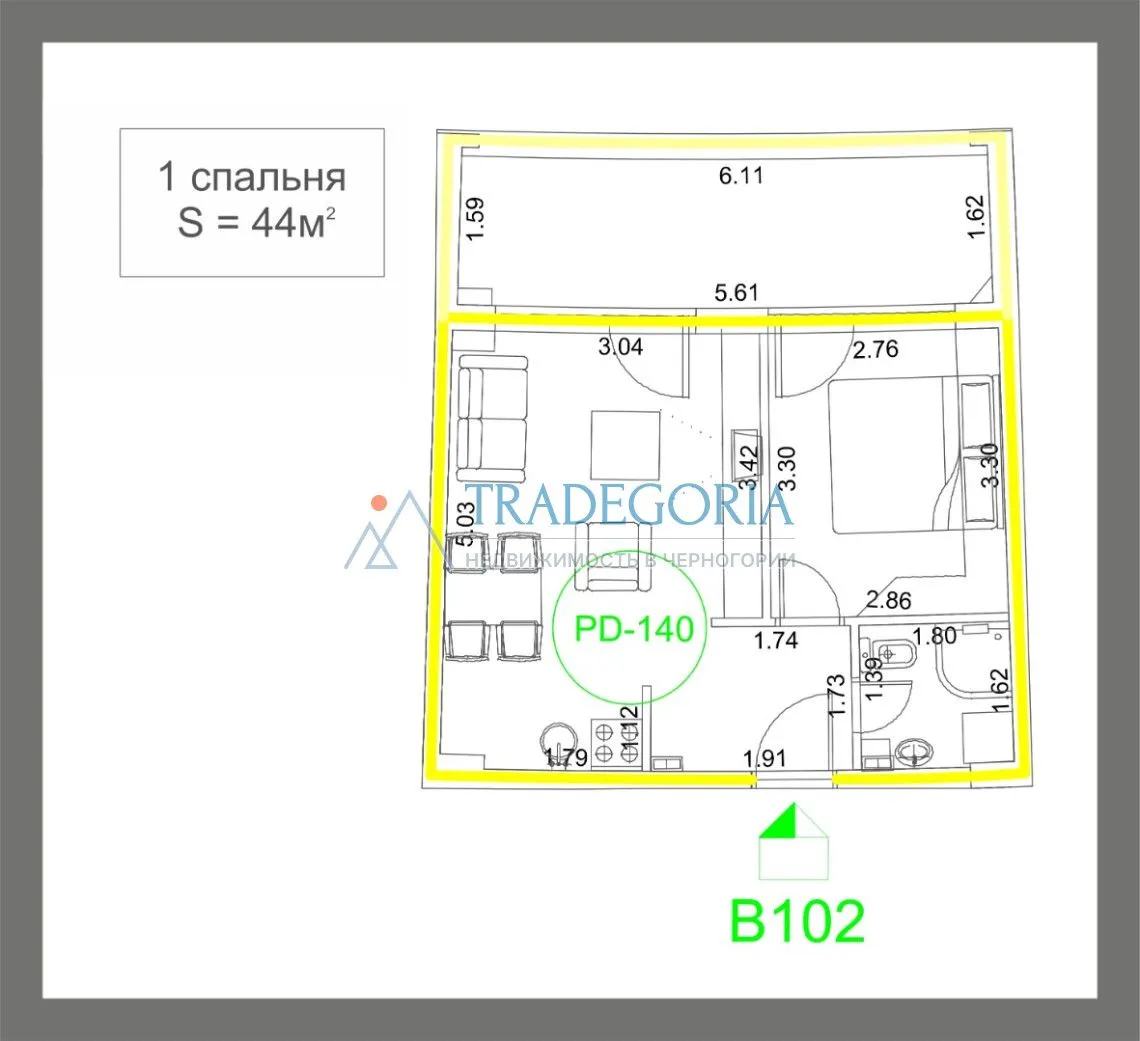 Prodaja, jednosoban stan, 44m², Budva, Crna Gora