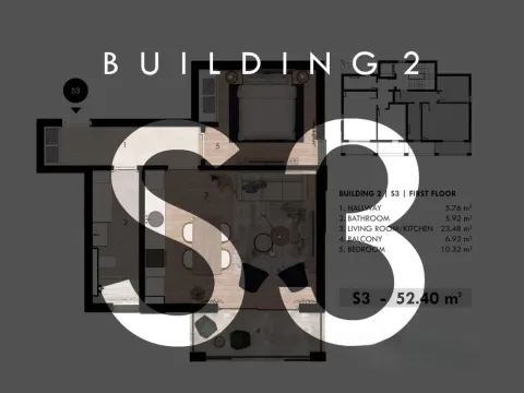 Sale, one bedroom apartment, 52m², Donja Lastva, Tivat