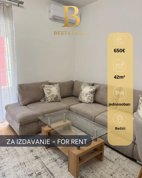 Izdavanje, jednosoban stan, 42m², Bečići, Budva
