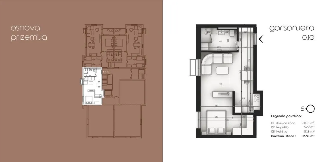 Prodaja, garsonjera, 37m², Tološi, Podgorica