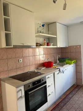 Manja kuhinja sa bijelim elementima, ugradnom pločom i rernom. - image 4