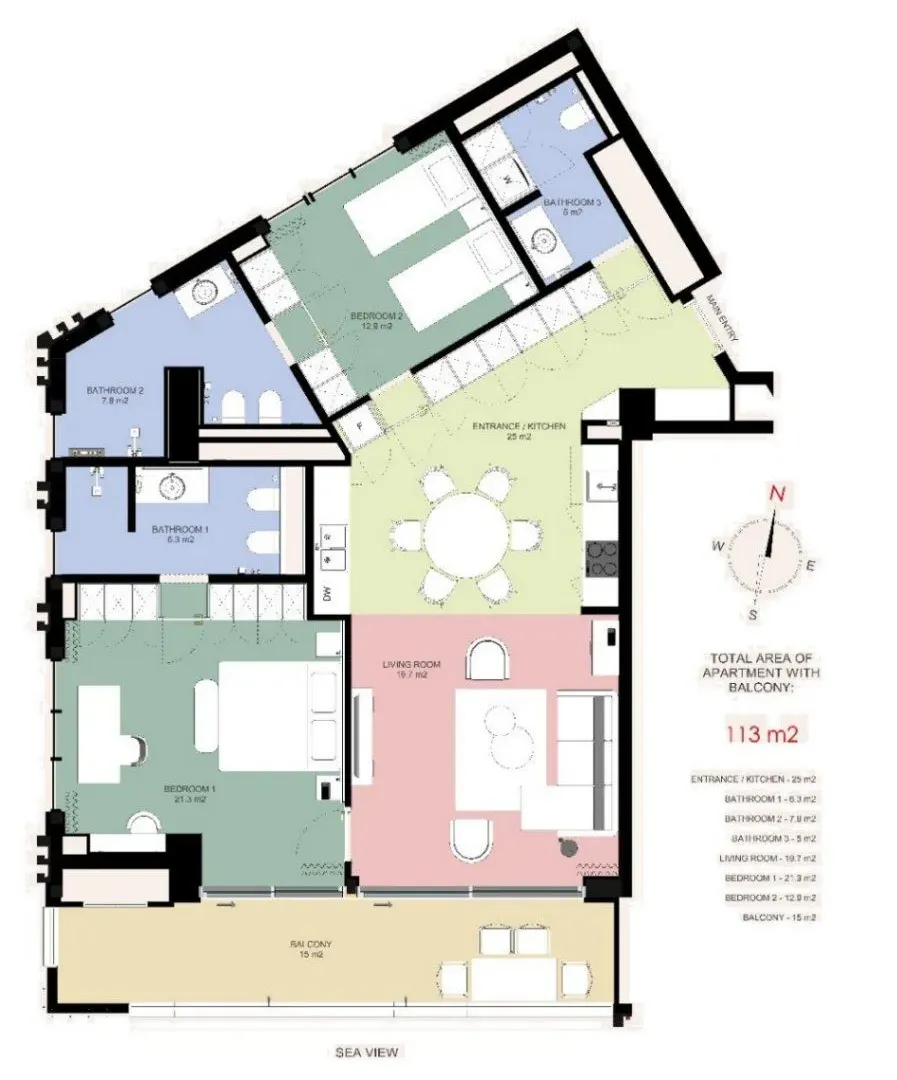 Sale, two bedroom apartment, 113m², Rafailovići, Budva