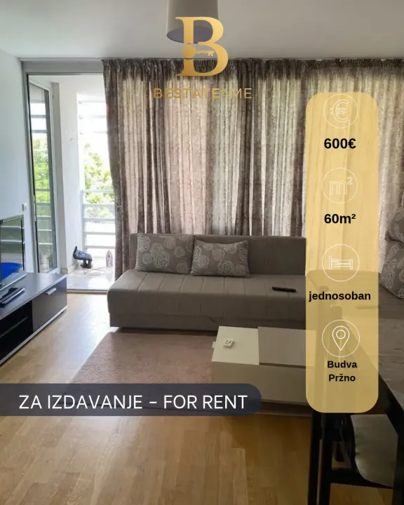Izdavanje, jednosoban stan, 60m², Pržno, Budva