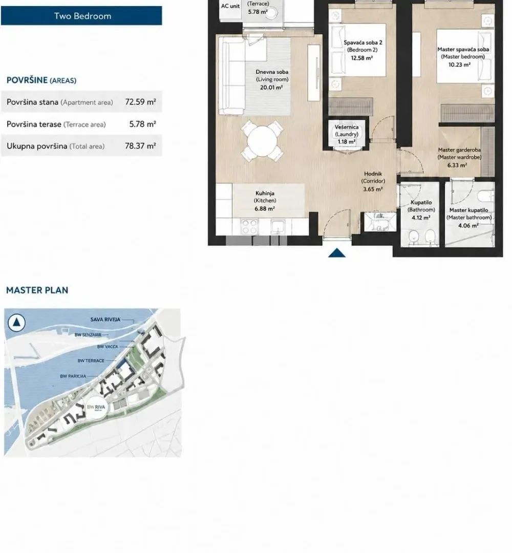 Sale, two bedroom apartment, 55m², Savski Venac, Beograd