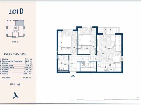 Prodaja, dvosoban stan, 56m², Zabjelo, Podgorica - image 2
