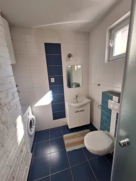 Compact bathroom with a sink, toilet, and washing machine. - image 6