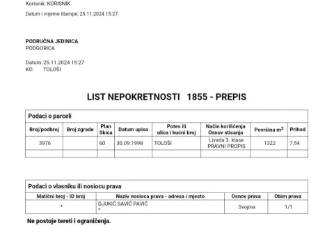 Prodaja, plac, 1322m², Mareza, Podgorica - image 2