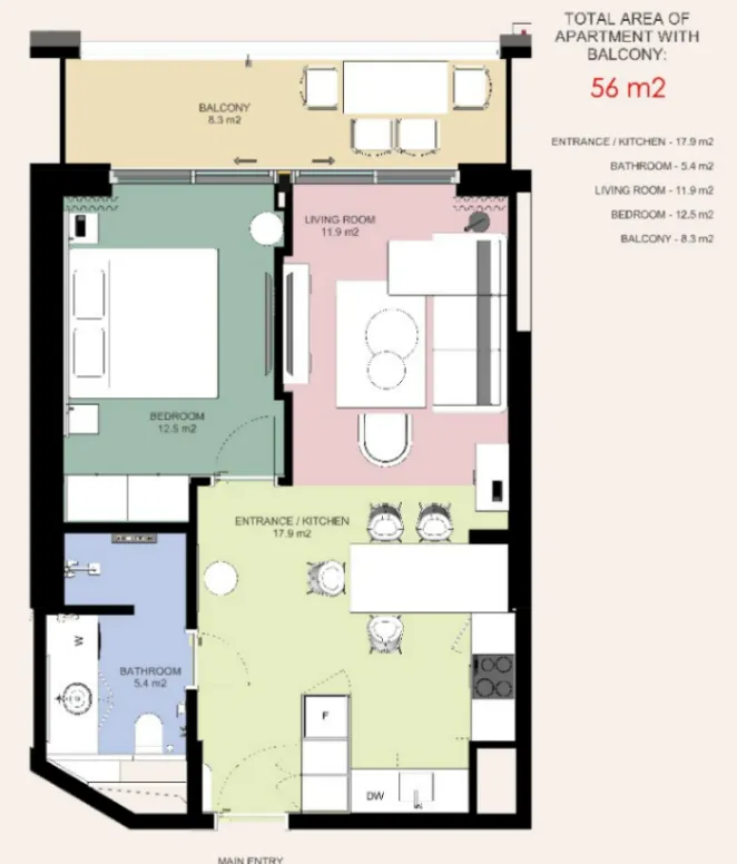 Sale, one bedroom apartment, 56m², Rafailovići, Budva