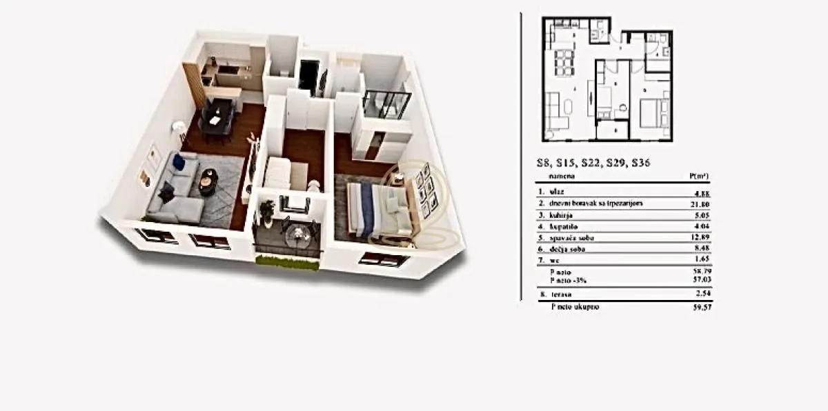 Prodaja, dvosoban stan, 59m², Pantelej, Niš