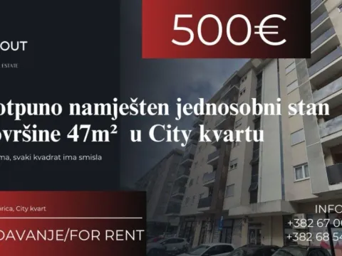 Rent, one bedroom apartment, 47m², City Kvart, Podgorica