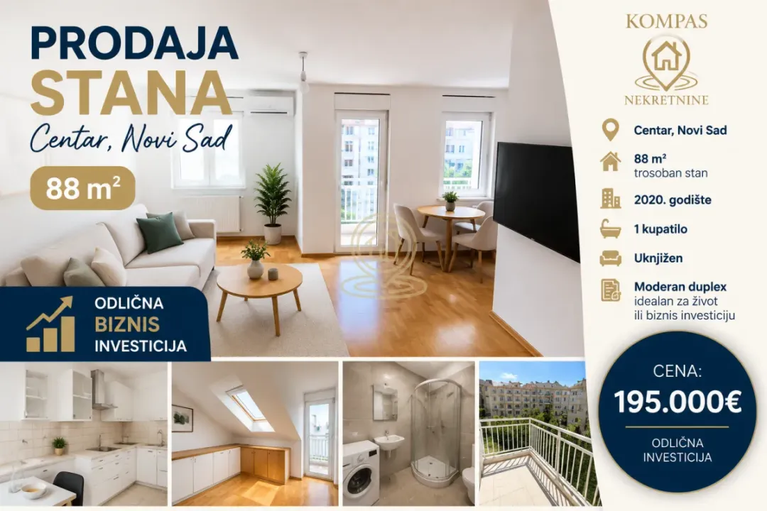 Prodaja, trosoban stan, 88m², Centar, Novi Sad